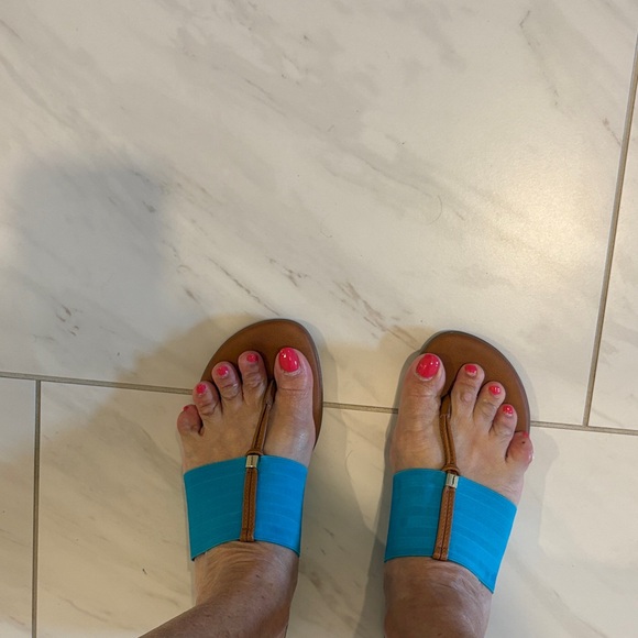 Vaneli Turquoise and Brown Sandals - Picture 1 of 4